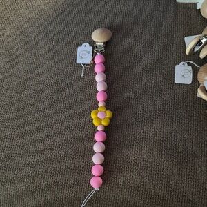 Pink and Yellow Beaded Pacifier Clip